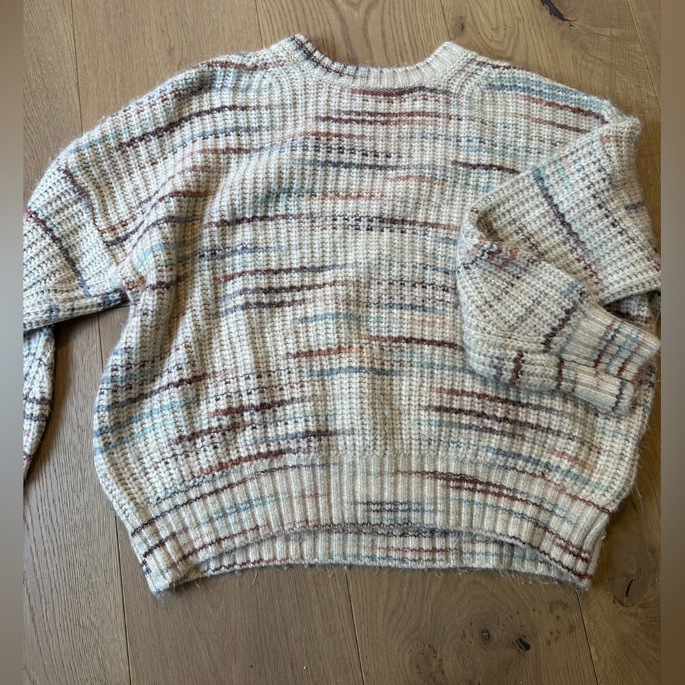 White with Multi-Color Stripes MEDIUM American Eagle Oversized Crew Neck Sweater